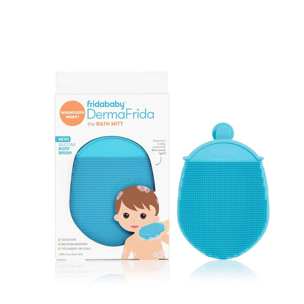 Frida Baby DermaFrida the Bath Mitt, Toddler Silicone Quick-Dry Body Bath Brush - Blue