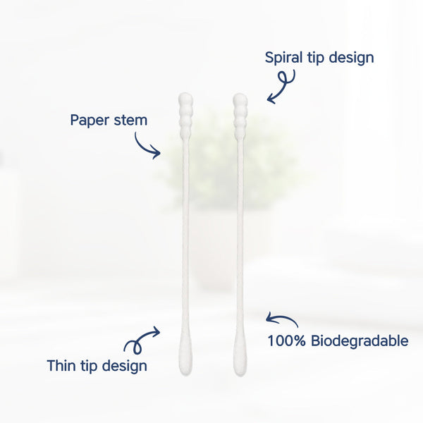 Hopop Baby Spiral Cotton Buds Gentle, Safe & Eco-Friendly, 200 Pcs - Dezine Kids