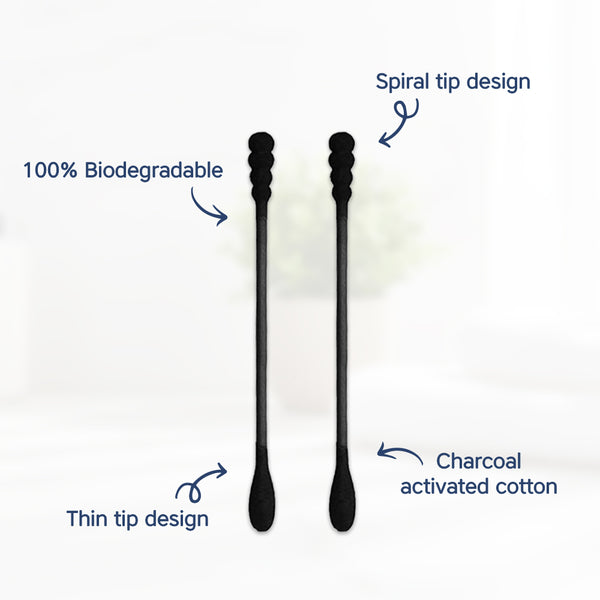 Hopop Black Charcoal Spiral Cotton Buds Paper Stem - 100 Pcs - Dezine Kids