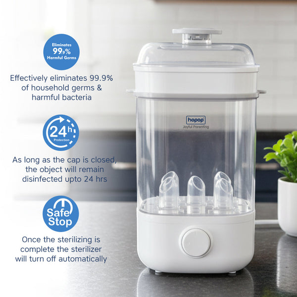 Hopop 2-in-1 Baby Bottle Steam Sterilizer, Compact & Travel-Friendly - Dezine Kids