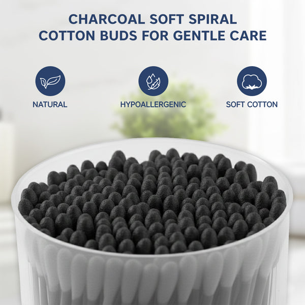 Hopop Black Charcoal Spiral Cotton Buds Paper Stem - 100 Pcs - Dezine Kids
