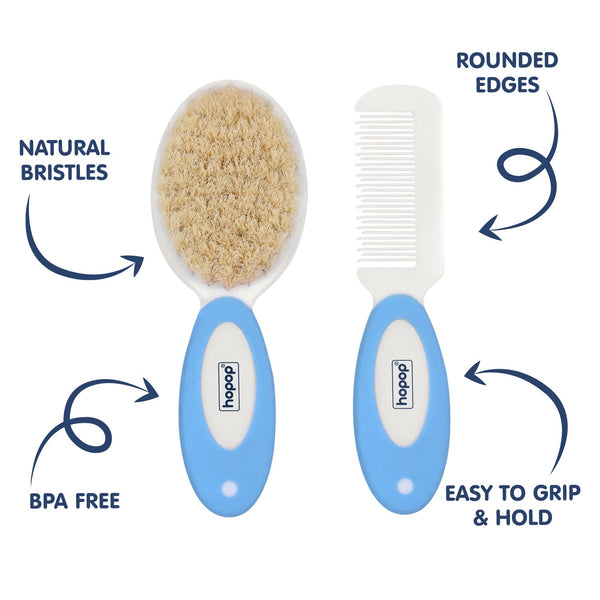 Hopop Natural Soft Bristle Hair Brush & Rounded Teeth Comb Set - Dezine Kids