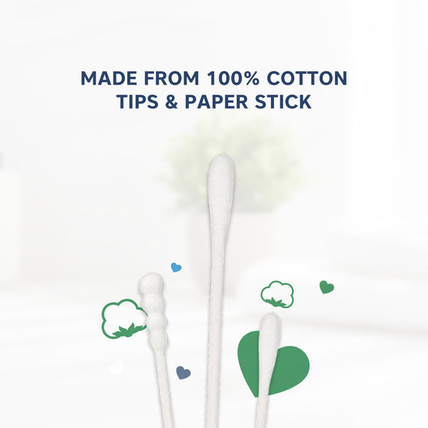 Hopop Baby Spiral Cotton Buds Gentle, Safe & Eco-Friendly, 200 Pcs - Dezine Kids