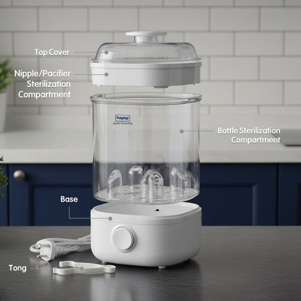 Hopop 2-in-1 Baby Bottle Steam Sterilizer, Compact & Travel-Friendly - Dezine Kids