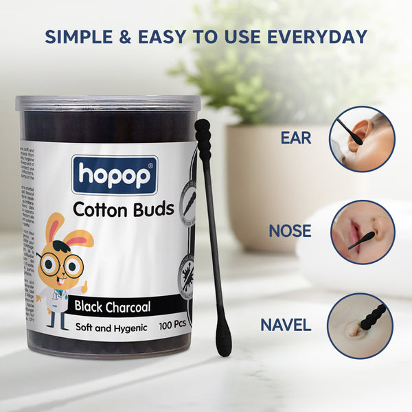 Hopop Black Charcoal Spiral Cotton Buds Paper Stem - 100 Pcs - Dezine Kids