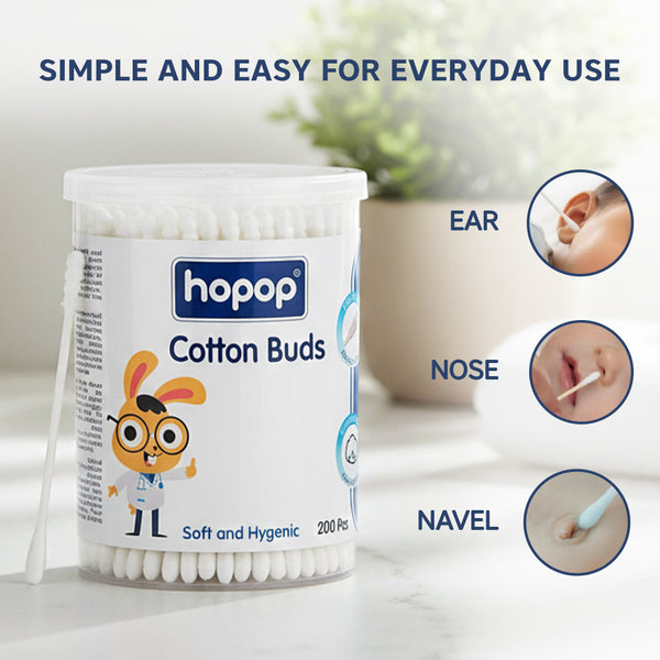 Hopop Baby Spiral Cotton Buds Gentle, Safe & Eco-Friendly, 200 Pcs - Dezine Kids