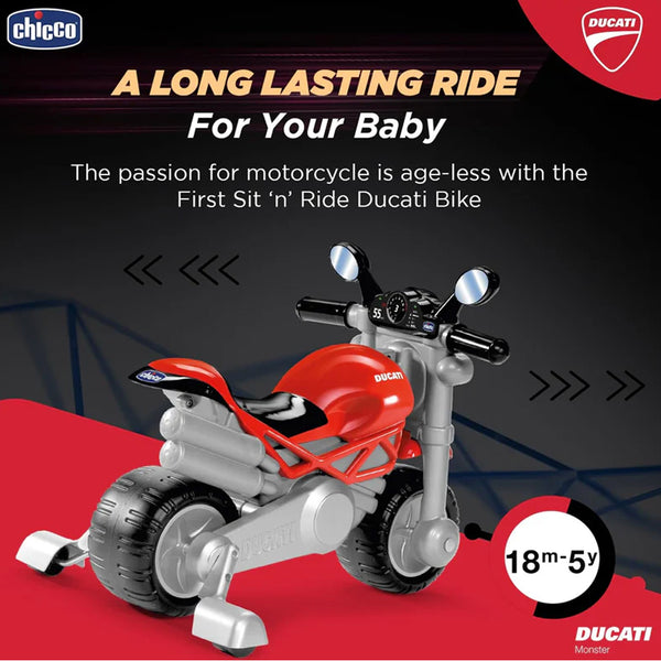 Chicco Toy Ducati Monster Ride On with Removable Side Wheels & Push Along Toy For 1.5 to 5 Years
