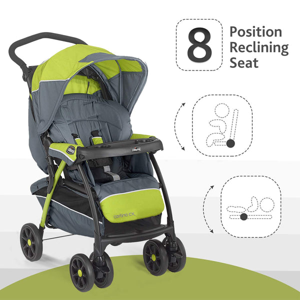 Chicco Cortina CX Baby Stroller with 8 Positions Reclining Seat Pram for 0 to 4Y (Upto 22 Kg) - Lima Green