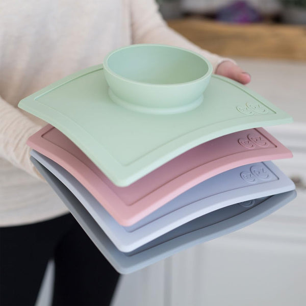 EzPz Happy Bowl 100% Food Grade Silicone Suction Bowl with Built In Placemat - Blush