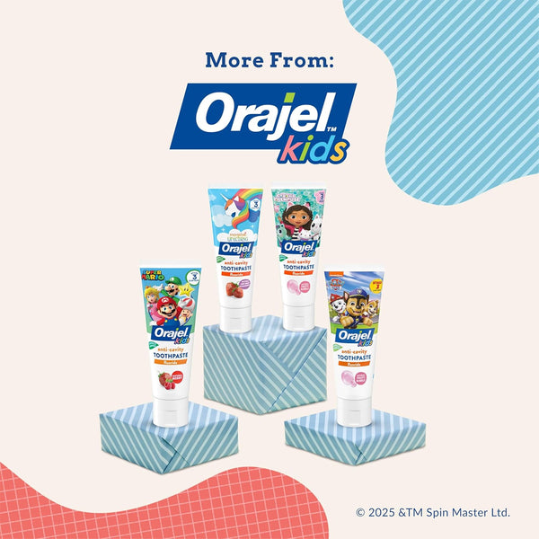 Orajel Kids Anti Cavity Toothpaste Fluoride Paw Patrol, Natural Fruity Bubble Flavor, Stage 3, 2-10 Yrs - 119 g - Dezine Kids