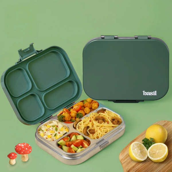 Basil 4 Compartment Stainless steel Lunchbox with Plastic lid - Wild Wood