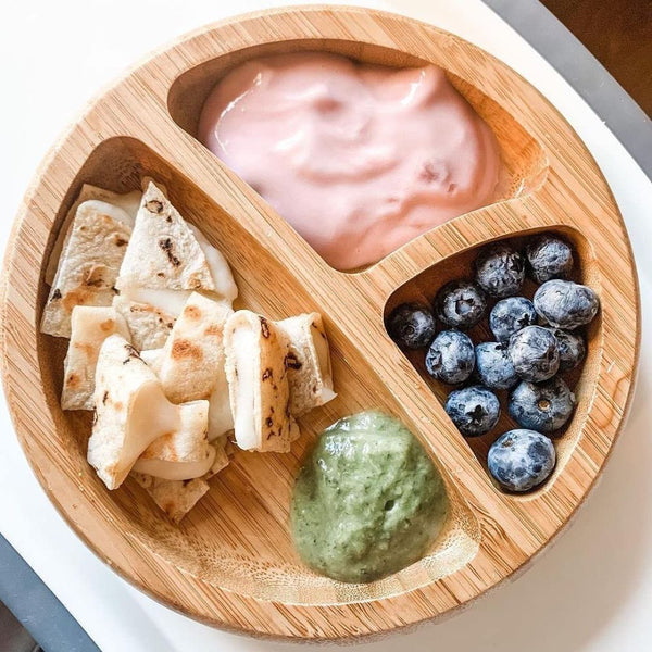 Avanchy Baby Bamboo & Silicone Suction Base Divided Plate + Spoon - Pink - Dezine Kids
