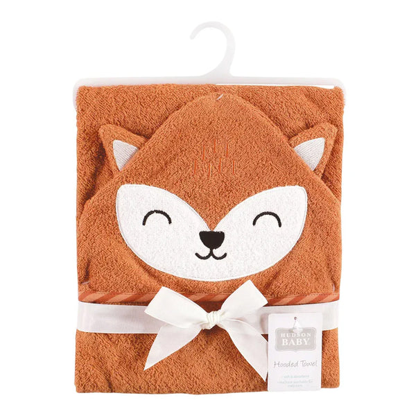 Hudson Baby Animal Face Cotton Hooded Towel, Size 30in x 30in - Orange Fox