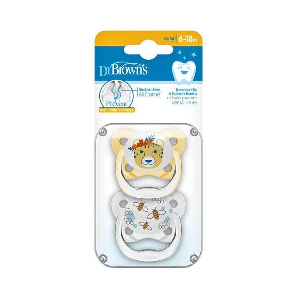Dr.Browns Prevent Pacifiers Butterfly Shied Soother, Stage 2, Pack of 2 - Yellow