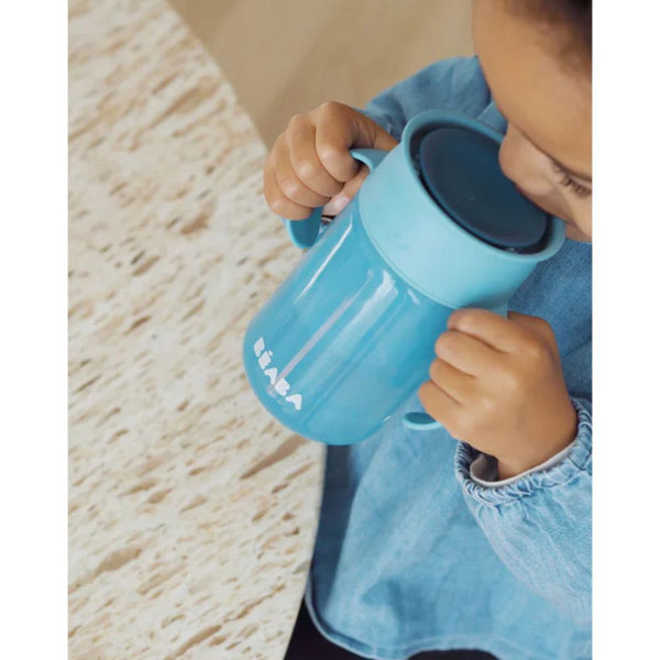 Beaba 360° Baby Learning Cup with Anti Drip Disc, Dual handle & Spillproof Sippy Cup for Toddlers, 340ml - Blue - Dezine Kids