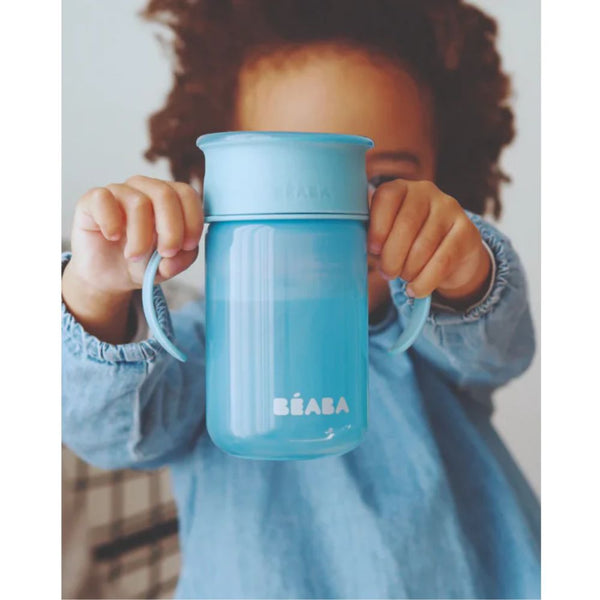 Beaba 360° Baby Learning Cup with Anti Drip Disc, Dual handle & Spillproof Sippy Cup for Toddlers, 340ml - Blue - Dezine Kids