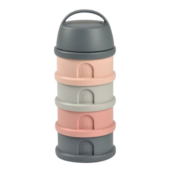Beaba Stacked Formula Container, Airtight Multifunctional Storage Container, 4 Interchangeable Compartments, Microwave Safe - Pink/Mineral Grey - Dezine Kids