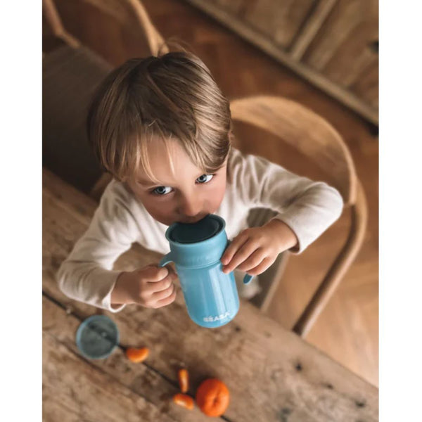 Beaba 360° Baby Learning Cup with Anti Drip Disc, Dual handle & Spillproof Sippy Cup for Toddlers, 340ml - Blue - Dezine Kids