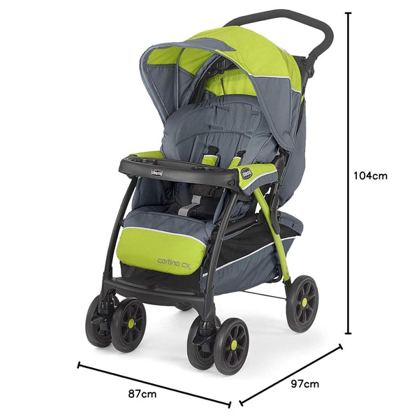 Chicco Cortina CX Baby Stroller with 8 Positions Reclining Seat Pram for 0 to 4Y (Upto 22 Kg) - Lima Green