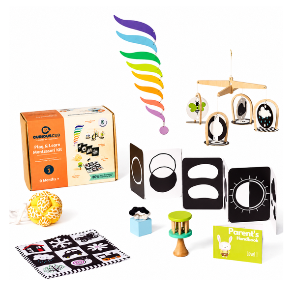 Curious Cub Montessori Wooden Play & Learning Activity Kit - Level 1 (0+M) - Dezine Kids