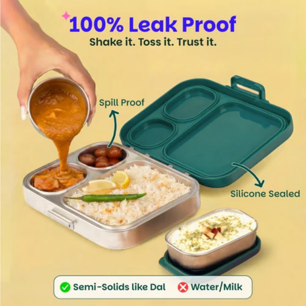 Basil 3+1 Compartment Stainless steel Lunchbox with Mini Box - Bengal Bagh