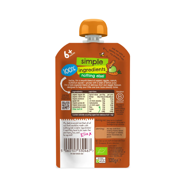 Ellas Kitchen Baby Puree Pouch, 4+ months 120g - Apple, Carrots, Squash & Prunes - Dezine Kids