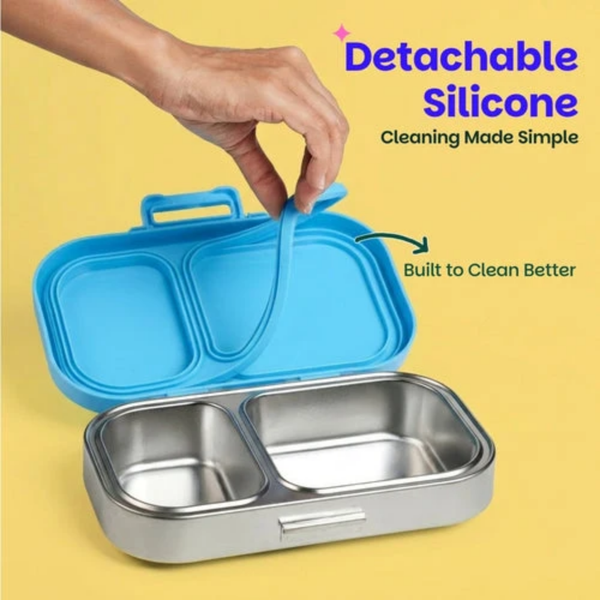 Basil 2 Compartment Stainless Steel Lunchbox with Plastic Lid - Wiggly Woof
