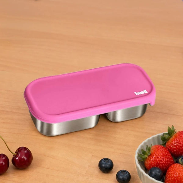 Basil Stainless Steel 2 Compartment Pickle & Dip Container - Pink