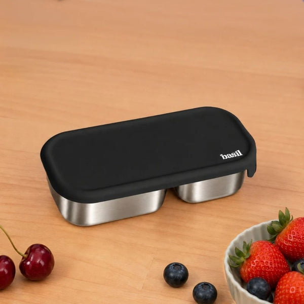 Basil Stainless Steel 2 Compartment Pickle & Dip Container - Classic Black