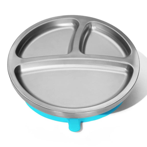 Avanchy Baby Stainless Steel Round Divided Plate with Silicone Suction Base - Blue