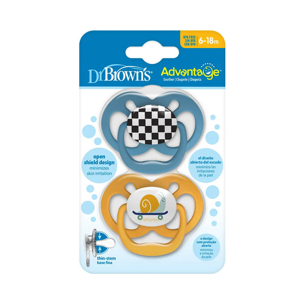Dr.Browns Blue Chemistry Advantage Pacifiers Stage 2, Pack of 2 - Skateboard Snail - Dezine Kids