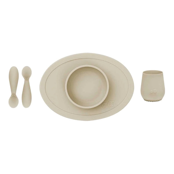 EzPz First Foods Set 100% Food Grade Silicone Baby & Toddler Suction Bowl with Built In Placemat - Oat