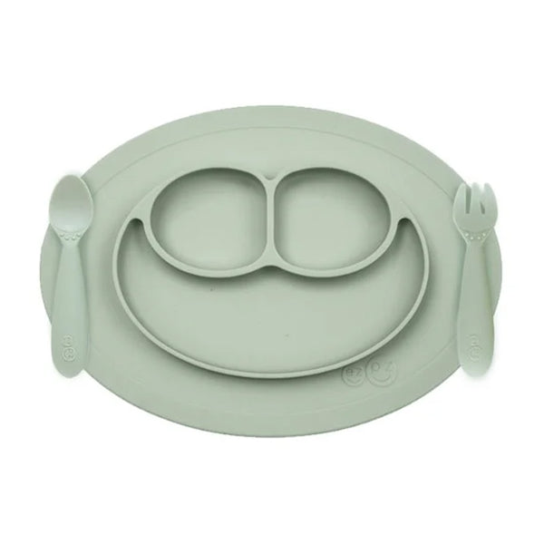 EzPz Mini Feeding Set for Toddlers (Mat, Spoon & Fork) - Sage