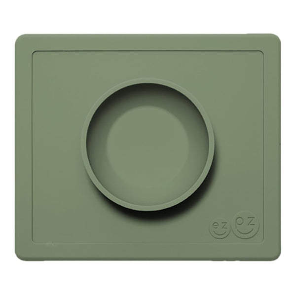 EzPz Happy Bowl 100% Food Grade Silicone Suction Bowl with Built In Placemat - Olive