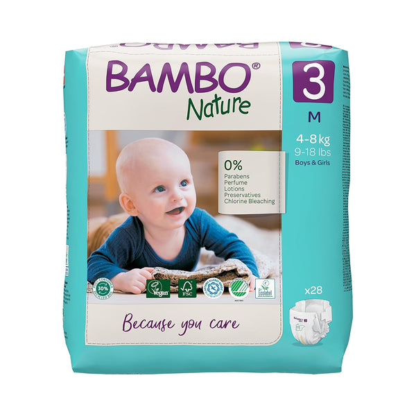 Bambo Nature Tape Diapers, Size 3, M Size (4-8 Kgs) 28pcs - Dezine Kids