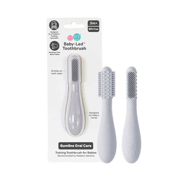 EzPz Baby Led Toothbrush 100% Silicone Infant Toothbrush with Dual Sided Bristles & Sensory Bumps - Pewter