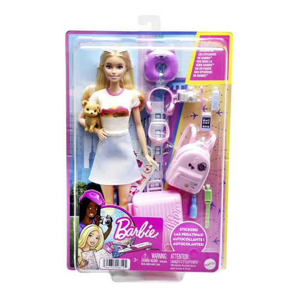 Barbie Doll And Accessories, 'Malibu' Travel Set With Puppy And 10+ Pieces Including Working Suitcase
