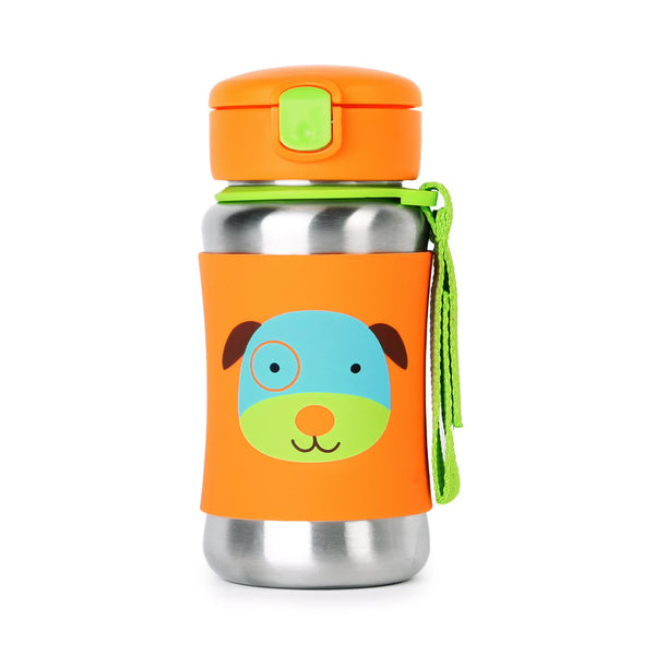 Skip Hop Zoo Stainless Steel Little Kid Straw Bottle - Dog