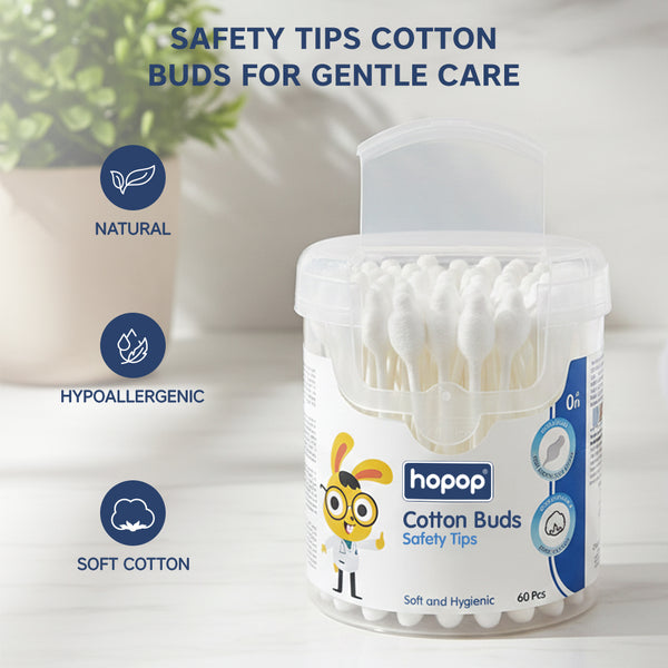 Hopop Safety Tips Cotton Buds for Delicate Care, 60 Pcs - Dezine Kids