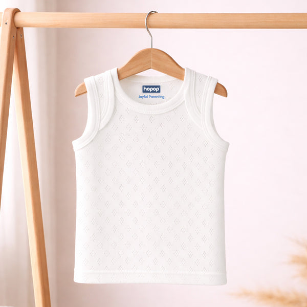 Hopop Baby 100% Soft & Stretchable Cotton Sleeveless Vest – Envelope Neck, White, Extra Breathable - Dezine Kids