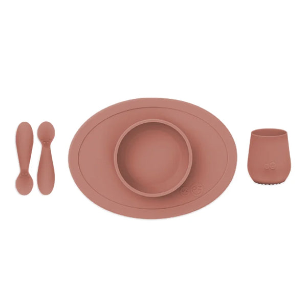EzPz First Foods Set 100% Food Grade Silicone Baby & Toddler Suction Bowl with Built In Placemat - Sienna