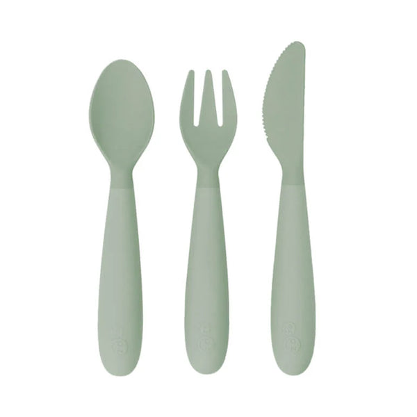 EzPz Happy Utensils for Toddlers(Spoon, Fork & Knife) - Sage