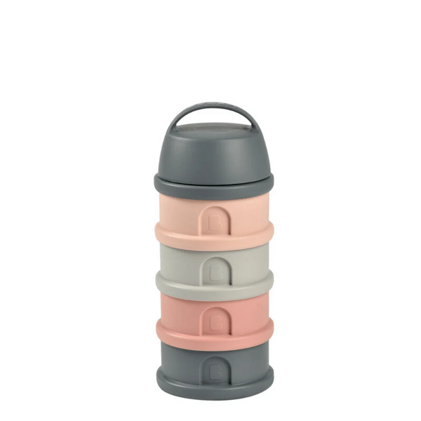 Beaba Stacked Formula Container, Airtight Multifunctional Storage Container, 4 Interchangeable Compartments, Microwave Safe - Pink/Mineral Grey