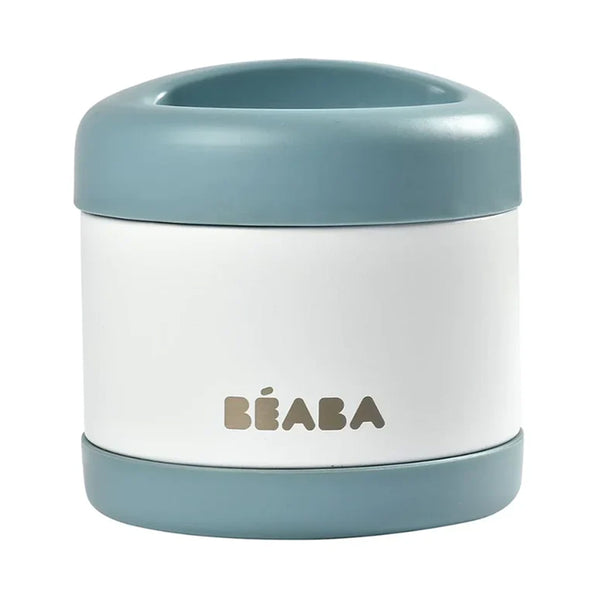 Beaba Stainless Steel Insulated Food Jar, Isothermal Portion 500 ml - Baltic Blue/White