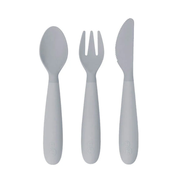 EzPz Happy Utensils for Toddlers(Spoon, Fork & Knife) - Pewter