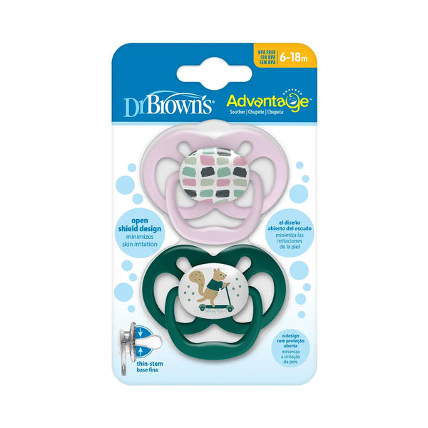 Dr.Browns Blue Chemistry Advantage Pacifiers Stage 2, Pack of 2 - Scooter Squirrel