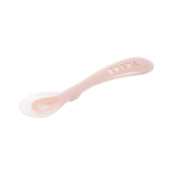 Beaba 2nd Stage Silicone Spoon with Ultra Soft Tip, Gum Friendly, Ergonomic Handles - Cotton Candy