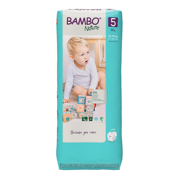 Bambo Nature Tape Diapers, Size 5 XL Size (11-17 Kgs) 44pcs - Dezine Kids