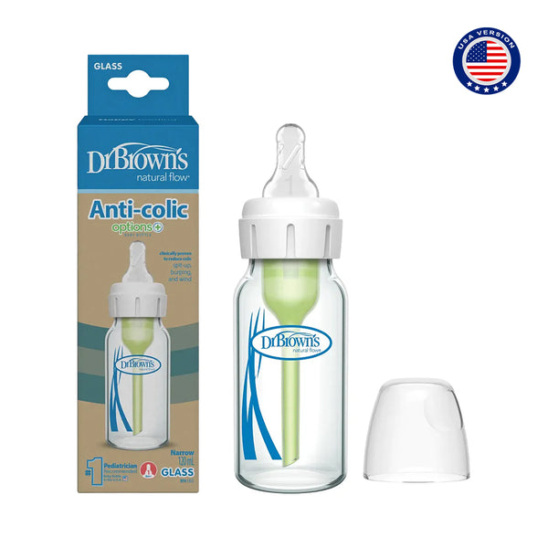 Dr.Browns Anti-Colic Options+ Narrow Glass Baby Bottle, 120 ml - Dezine Kids