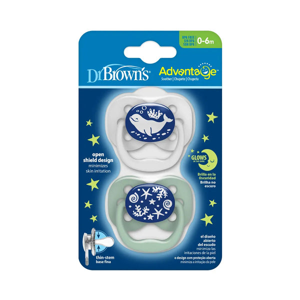Dr.Browns Blue Advantage Pacifiers Stage 1 Glow in the Dark, Pack of 2 - Blue Ocean - Dezine Kids